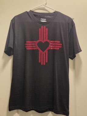 Medium Eddie Valentin Black Graphic T‑Shirt with Red Rhinestone Zia Design